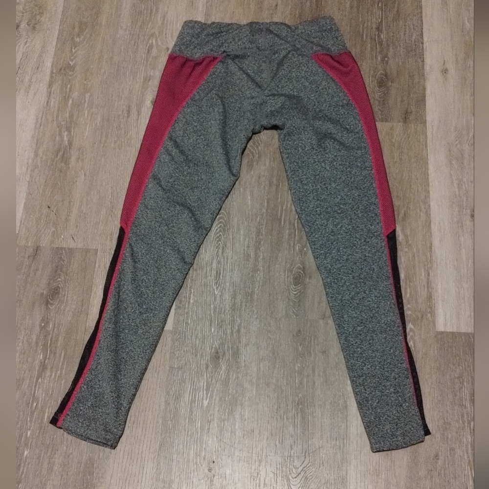 JGX Highwaisted Side Stripe Mesh Yoga athletic Gray & Pink Active Leggings - Picture 3 of 12